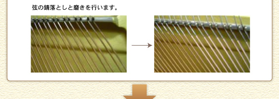 (3)弦の錆落としと磨きを行います。